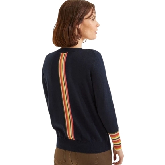 Boden Navy Cardigan with Multicolor Striped Cuffs Women's Size Xsmall - Picture 3 of 14